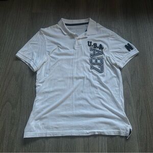 Aeropostale White Polo with Navy U.S.A. A87 Graphics